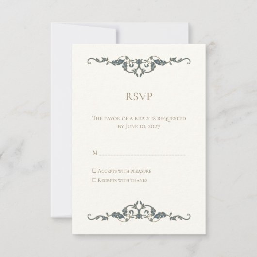 Carte de réponse de mariage élégante ornée (Devant)