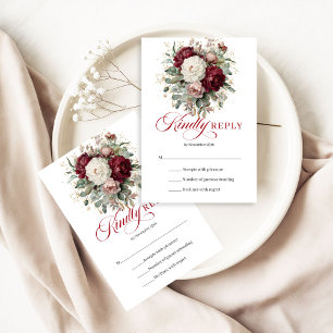 Carte de réponse de mariage élégante rouge profond