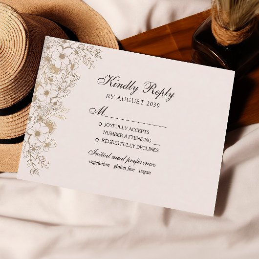 Carte de réponse de mariage élégante vintage