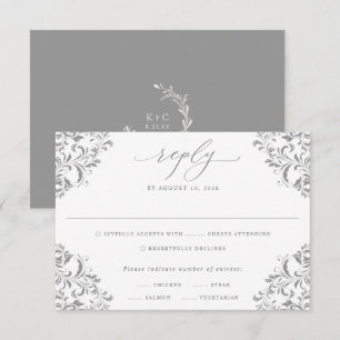 Carte de réponse de mariage élégante vintage en or