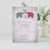 Carte de réponse de mariage Eléphant Rose et Gris (Debout devant)