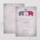 Carte de réponse de mariage Eléphant Rose et Gris (Devant / Derrière)