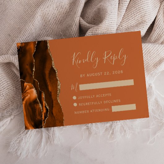 Carte de réponse de mariage en agate orange brûlé 