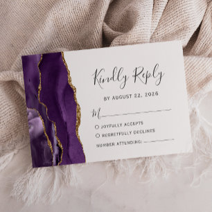 Carte de réponse de mariage en agate violette et o