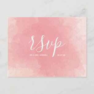 Carte de réponse de mariage en aquarelle rose post