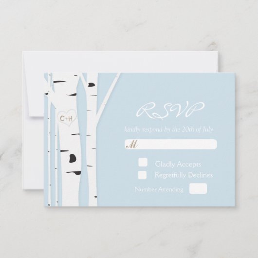 Carte de réponse de mariage en bleu glacé avec cœu (Devant)