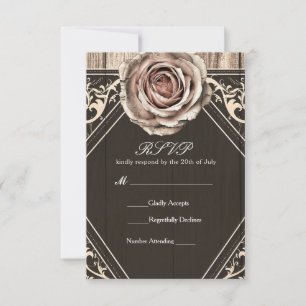 Carte de réponse de mariage en bois clair élégant