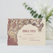 Carte de réponse de mariage en bois de chêne au cœ (Debout devant)