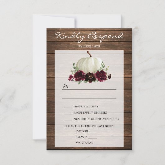 Carte de réponse de mariage en bois rustique citro (Devant)