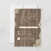 Carte de réponse de mariage en bois rustique et de (Devant)