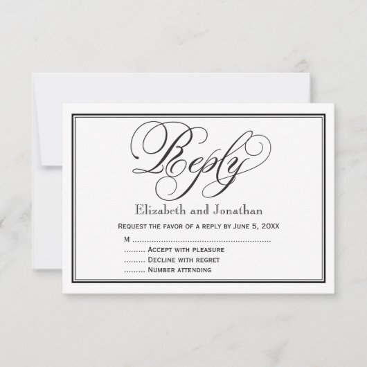 Carte de réponse de mariage en calligraphie noir e (Devant)