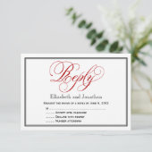 Carte de réponse de mariage en calligraphie rouge  (Debout devant)