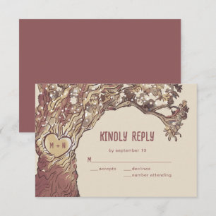 Carte de réponse de mariage en chêne avec cœur scu