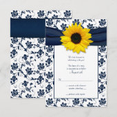 Carte de réponse de mariage en damas floral bleu m (Devant / Derrière)