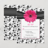 Carte de réponse de mariage en damas floral noir e (Devant / Derrière)