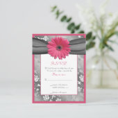 Carte de réponse de mariage en damas floral rose e (Debout devant)