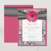 Carte de réponse de mariage en damas floral rose e (Devant / Derrière)