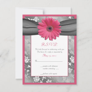 Carte de réponse de mariage en damas floral rose e
