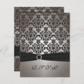 Carte de réponse de mariage en damas gris et noir (Devant / Derrière)