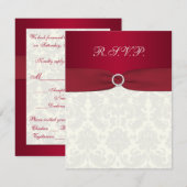 Carte de réponse de mariage en damas rouge et ivoi (Devant / Derrière)
