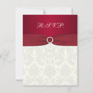 Carte de réponse de mariage en damas rouge et ivoi