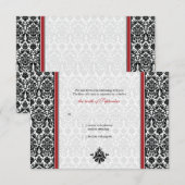 Carte de réponse de mariage en Damas rouge, noir e (Devant / Derrière)