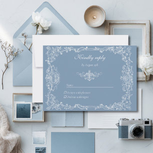 Carte de réponse de mariage en damas vintage baroq