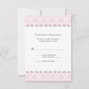 Carte de réponse de mariage en Damassé à festons r