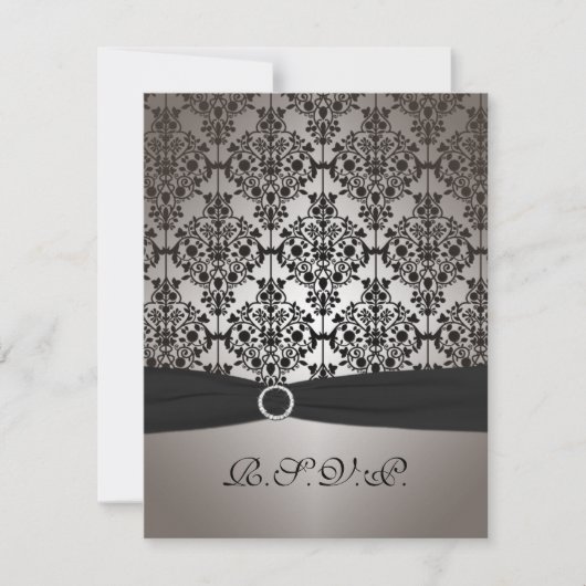 Carte de réponse de mariage en damassé gris et noi (Devant)
