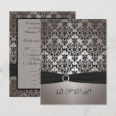 Carte de réponse de mariage en damassé gris et noi (Devant / Derrière)