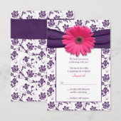 Carte de réponse de mariage en Damassé Violet avec (Devant / Derrière)