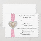 Carte de réponse de mariage en dentelle rose licor (Devant / Derrière)