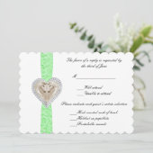 Carte de réponse de mariage en dentelle verte lico (Debout devant)