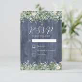 Carte de réponse de mariage en eucalyptus Navy Woo (Debout devant)