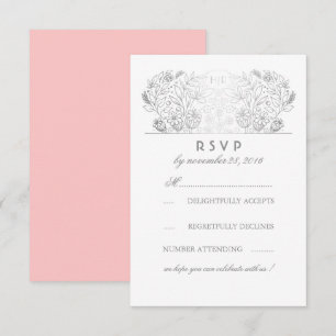 Carte de réponse de mariage en fleurs argentées et