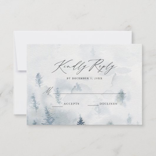 Carte de réponse de mariage en forêt hivernale élé (Devant)