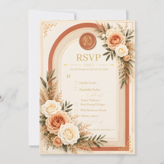 Carte de réponse de mariage en forme d'arche flora (Devant)