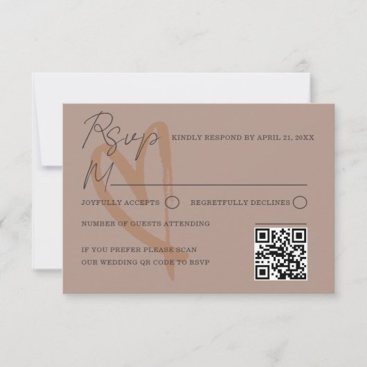 Carte de réponse de mariage en forme de cœur en te (Devant)
