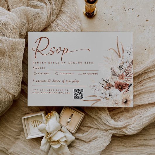 Carte de réponse de mariage en herbe de Pampas bei