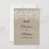 Carte de réponse de mariage en jute rustique et de (Devant)