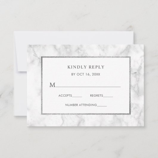 Carte de réponse de mariage en marbre blanc modern (Devant)
