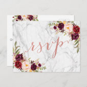Carte de réponse de mariage en marbre doré rose fl (Devant / Derrière)