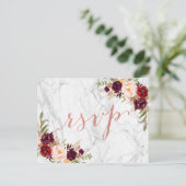 Carte de réponse de mariage en marbre doré rose fl (Debout devant)