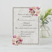 Carte de réponse de mariage en marbre floral Lily  (Debout devant)