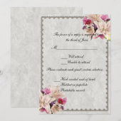 Carte de réponse de mariage en marbre floral Lily  (Devant / Derrière)
