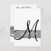 Carte de réponse de mariage en monogramme noir gri (Devant / Derrière)