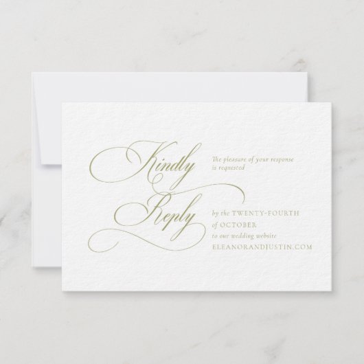 Carte de réponse de mariage en monogramme vert oli (Devant)