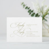 Carte de réponse de mariage en monogramme vert oli (Debout devant)
