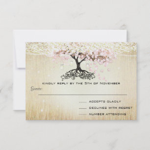 Carte de réponse de mariage en or Arbre à feuilles