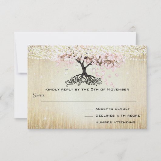 Carte de réponse de mariage en or Arbre à feuilles (Devant)